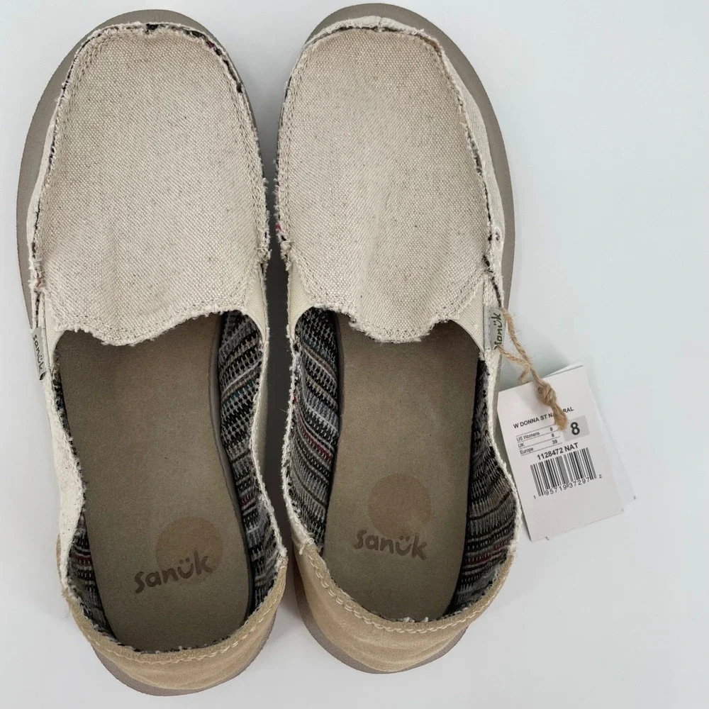 Sanuk Donna ST Natural Womens 8 Hemp Canvas Blanket Slip On‎ Loafer Shoes New